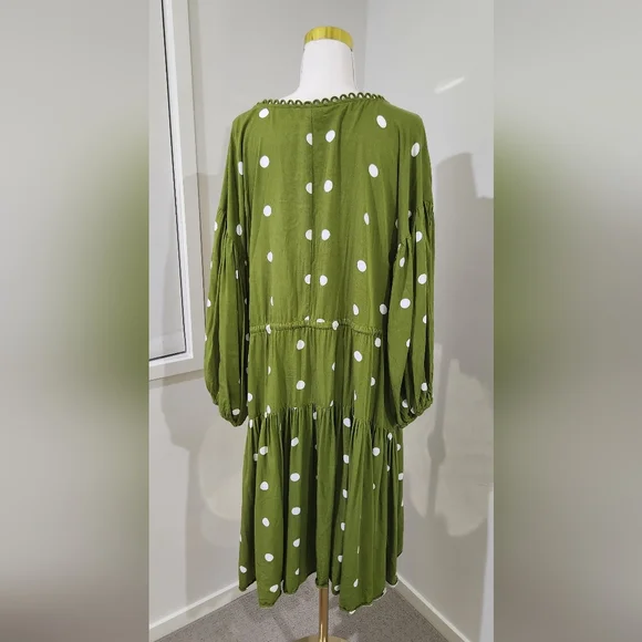 Bohemian Traders Green with White Poka Dot Dress/Size Large - Picture 2 of 10